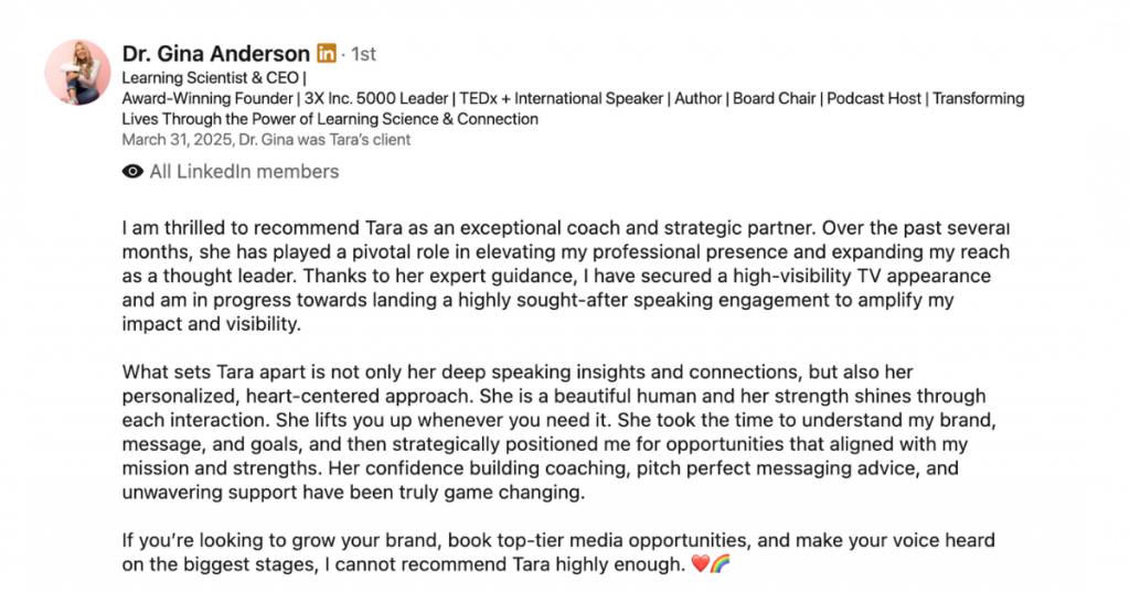 Dr. Gina Anderson TEDx Testimonial