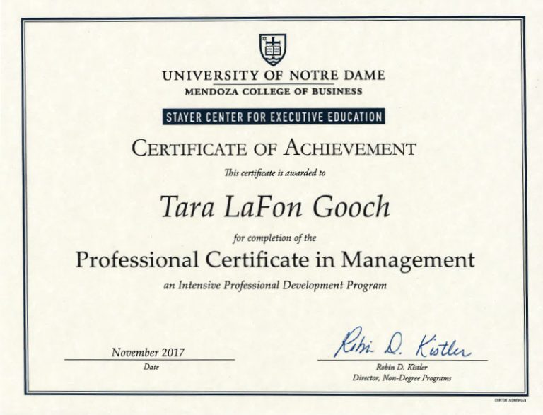 Certificate from Notre Dame University