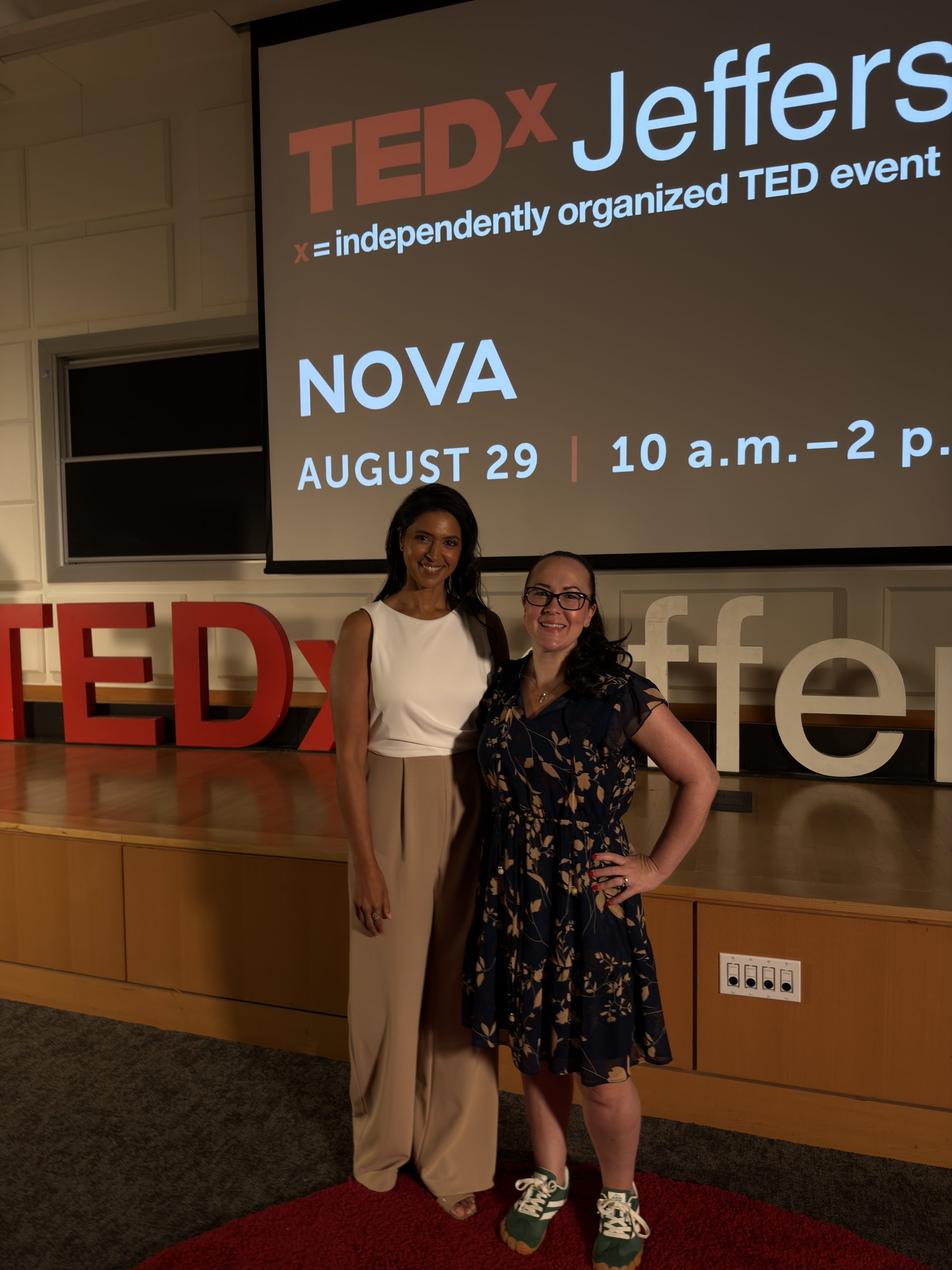 Dr. Priyanka Venugopal and Tara on the TEDxJefferson stage